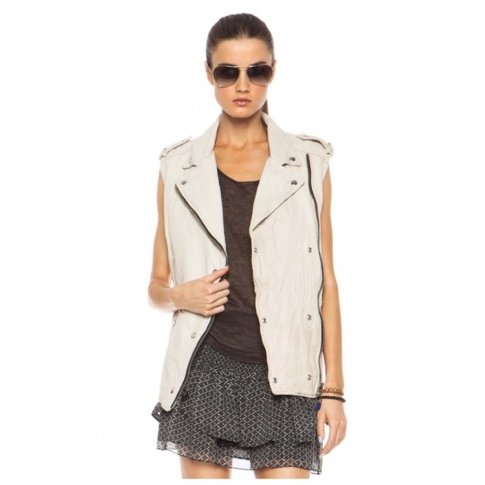 Sleeveless Light Beige Moto Vest - Women Jackets & Coats